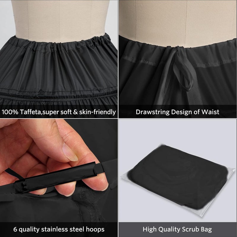 PrettyQueen Women 6 Hoop Petticoat White A-line Floor-Length Crinoline Underskirt for Bridal Wedding Dress Ball Gown - Image 4